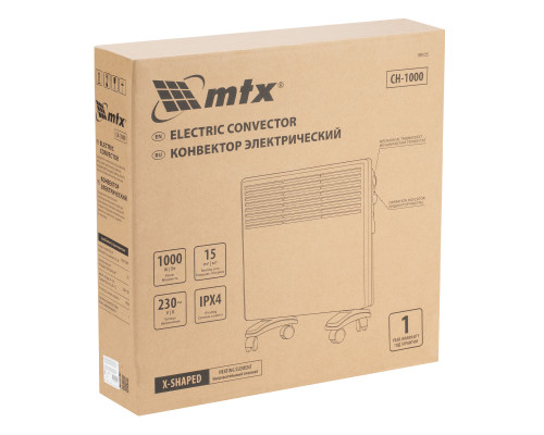 Конвектор электрический MTX CH-1000, 1000 Вт, X-образный нагреватель, термостат, колеса 98105