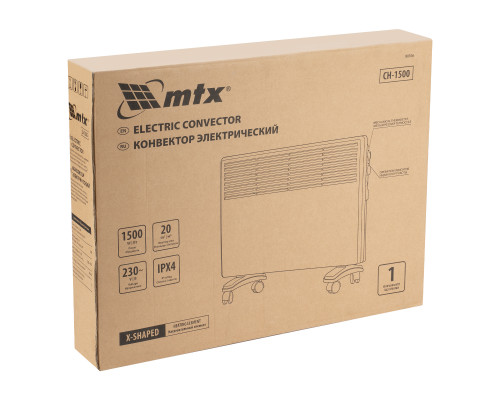 Конвектор электрический MTX CH-1500, 1500 Вт, X-образный нагреватель, термостат, колеса 98106