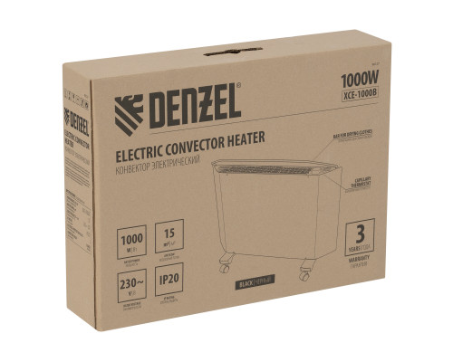Конвектор электрический Denzel XCE-1000 B, 230 В, 1000 Вт, X-образный нагреватель 98127