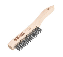 Щетка зачистная 3-х рядная, прямая проволока из нержавеющей стали с деревянной ручкой, EFP Denzel 74843