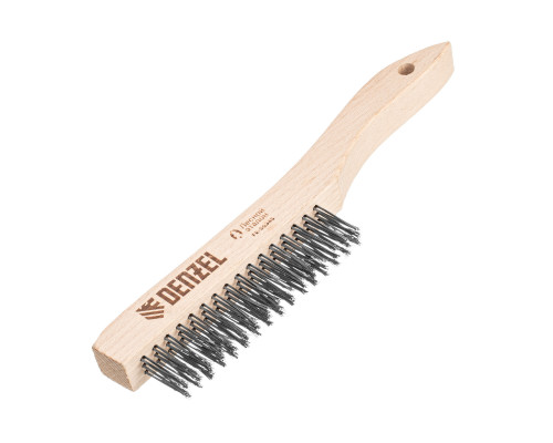 Щетка зачистная 3-х рядная, прямая проволока из нержавеющей стали с деревянной ручкой, EFP Denzel 74843