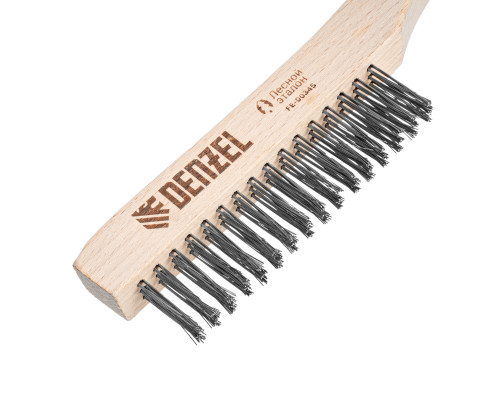 Щетка зачистная 3-х рядная, прямая проволока из нержавеющей стали с деревянной ручкой, EFP Denzel 74843