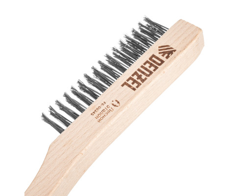 Щетка зачистная 3-х рядная, прямая проволока из нержавеющей стали с деревянной ручкой, EFP Denzel 74843