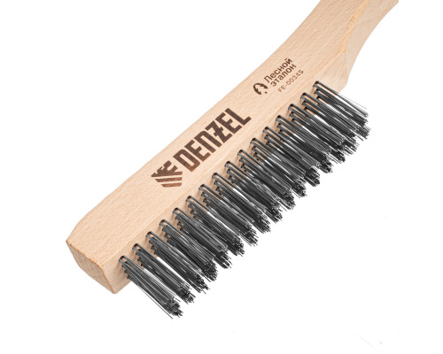 Щетка зачистная 4-х рядная, прямая проволока из нержавеющей стали с деревянной ручкой, EFP Denzel 74844