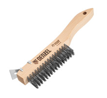 Щетка зачистная 4-х рядная, проволока из нержавеющей стали с деревянной ручкой скребок, EFP Denzel 74847