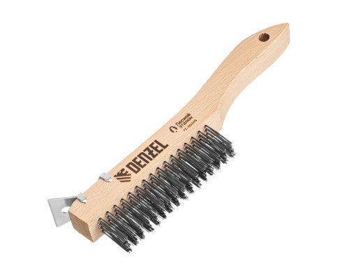 Щетка зачистная 4-х рядная, проволока из нержавеющей стали с деревянной ручкой скребок, EFP Denzel 74847