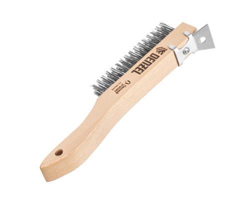 Щетка зачистная 4-х рядная, проволока из нержавеющей стали с деревянной ручкой скребок, EFP Denzel 74847