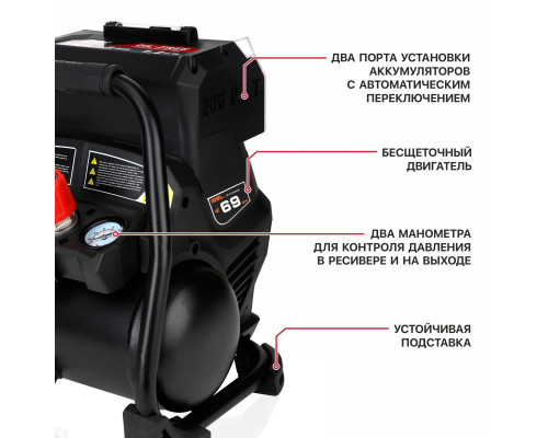 Компрессор аккумуляторный бесщёточный P.I.T. PAC20H-4A SOLO