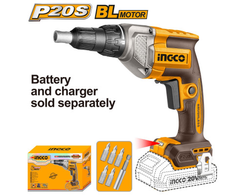 Аккумуляторная шуруповерт для гипсокартона 20В 30Нм без АКБ и ЗУ INGCO INDUSTRIAL CDSLI20428
