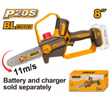 Цепная аккумуляторная пила 20В, BL 200 мм (8") без АКБ и ЗУ INGCO CGSLI2088