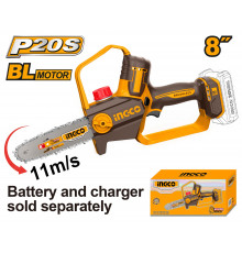 Цепная аккумуляторная пила 20В, BL 200 мм (8") без АКБ и ЗУ INGCO CGSLI2088