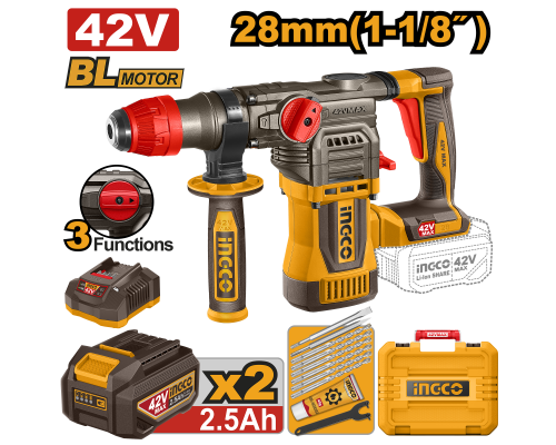 Аккумуляторный бесщеточный перфоратор SDS-Plus INGCO INDUSTRIAL 42 В 4.5 Дж CRHLI422882