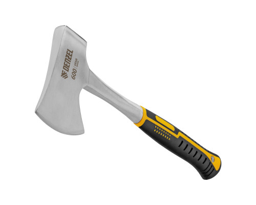 Топор цельнометаллический Denzel 600г, двухкомпонентная обрезиненная рукоятка, прямой хват 21510