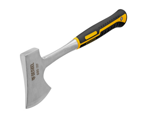 Топор цельнометаллический Denzel 600г, двухкомпонентная обрезиненная рукоятка, прямой хват 21510