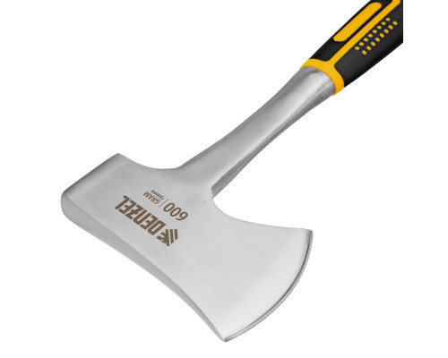 Топор цельнометаллический Denzel 600г, двухкомпонентная обрезиненная рукоятка, прямой хват 21510