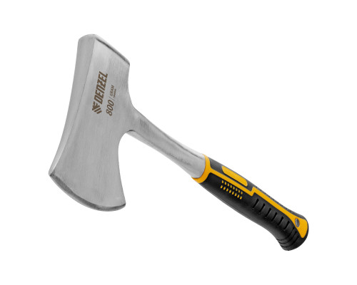 Топор цельнометаллический Denzel 800 г, двухкомпонентная обрезиненная рукоятка, прямой хват 21511