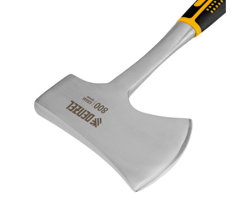 Топор цельнометаллический Denzel 800 г, двухкомпонентная обрезиненная рукоятка, прямой хват 21511