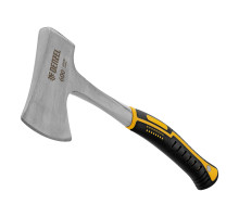 Топор цельнометаллический Denzel 600г, двухкомпонентная обрезиненная рукоятка, изогнутый хват 21513