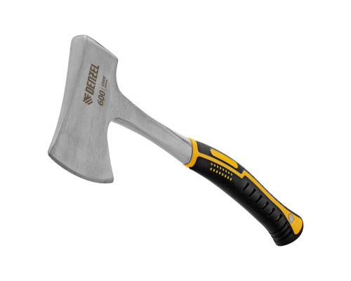 Топор цельнометаллический Denzel 600г, двухкомпонентная обрезиненная рукоятка, изогнутый хват 21513