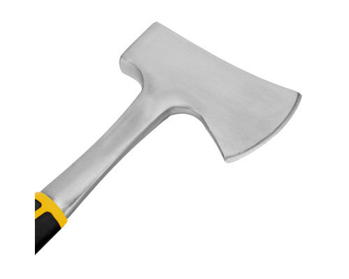 Топор цельнометаллический Denzel 600г, двухкомпонентная обрезиненная рукоятка, изогнутый хват 21513