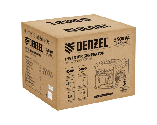Генератор инверторный Denzel GK-5500iF, 5,5 кВт, 230 В, ручной старт 94709