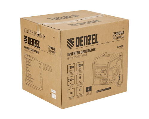 Генератор инверторный DENZEL GS-7500iFEA, 7,5 кВт, 230 В, открытый корпус, электростартер, ATS 94721