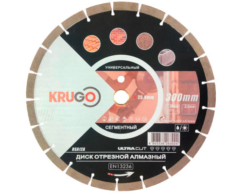 Диск алмазный сегментированный (кирпич, бетон, гранит) KRUGO 300x3,0x25,4x12 мм RSA12A