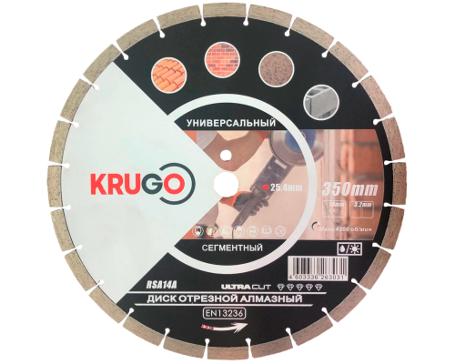 Диск алмазный сегментированный (кирпич, бетон, гранит) KRUGO 350x3,2x25,4x12 мм RSA14A