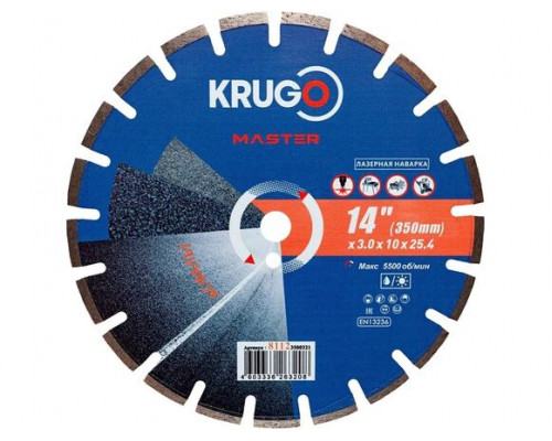 Диск алмазный, универсальный KRUGO MASTER (лазерная наварка) 350x25,4x40x3,0x10 мм 81123500321
