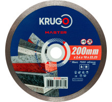 Диск алмазный сплошной ультратонкий KRUGO MASTER 200х2,4х22,2х10 mm 81082000279