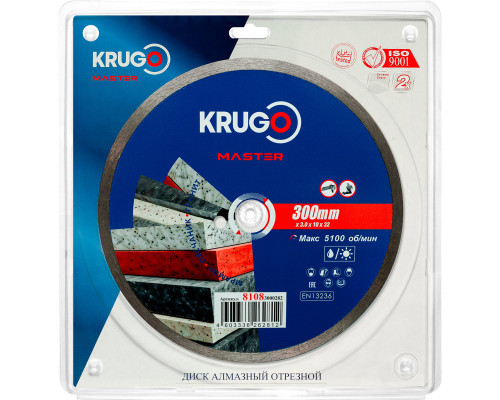 Диск алмазный сплошной ультратонкий KRUGO MASTER 300х3,0х25,4х10 мм 81083000282