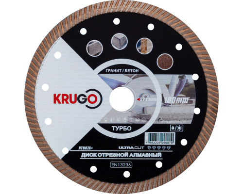 Диск алмазный турбо по граниту 180 x 2.4 x 22.23 x 10 мм KRUGO RTB07A+