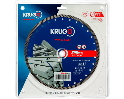 Диск алмазный Турбо по железобетону KRUGO MASTER 300х3,0х25,4х12 мм 81063000262