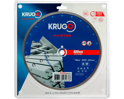 Диск алмазный Турбо по железобетону KRUGO MASTER 400х3,2х25,4х12 мм 81064000264