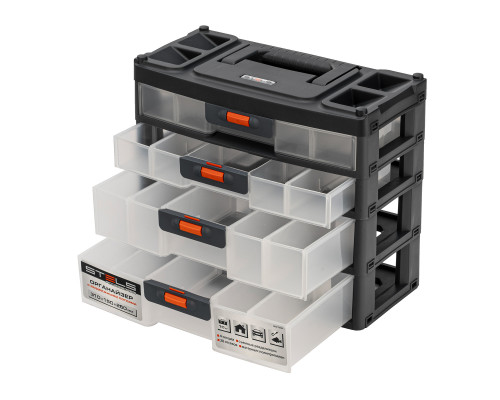 Органайзер для хранения STELS с выдвижными лотками, 310x150x260 мм, 4 секции, пластик 90728