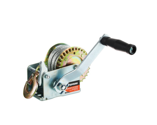 Ручная шестеренчатая лебедка ЕРМАК TRT 1201C (металлический трос) 450кг, длина троса 10м 737-015