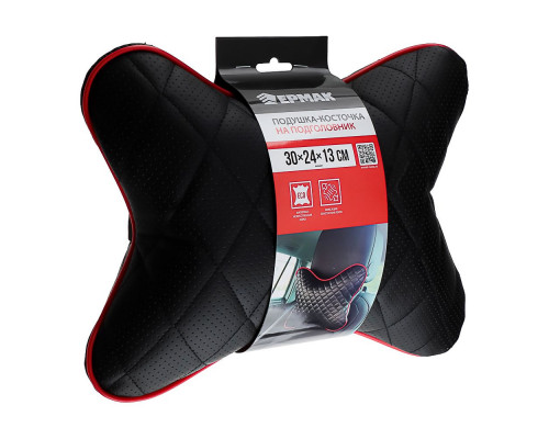 Подушка-косточка на подголовник, искусственная кожа, эластичная лента, 30х24х13 см ЕРМАК 732-075