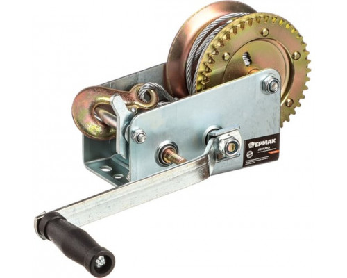 Ручная шестеренчатая лебедка ЕРМАК TRT 1201C (металлический трос) 900кг, длина троса 10м 737-011