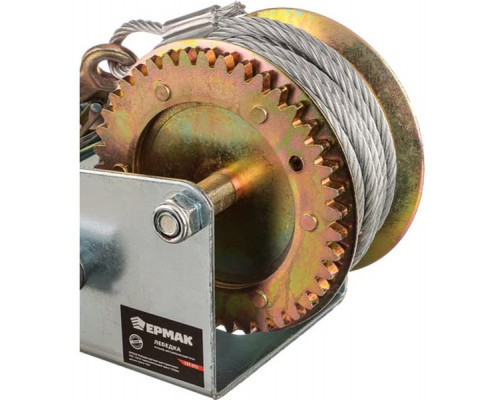 Ручная шестеренчатая лебедка ЕРМАК TRT 1301C металлический трос, 1350кг, длина троса 10м 737-013