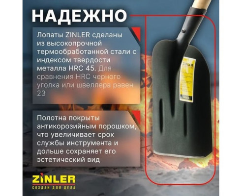 Лопата автомобильная совковая ZINLER Z1.4HA12, тип 2, с деревянным черенком ЛСП2АЧ12