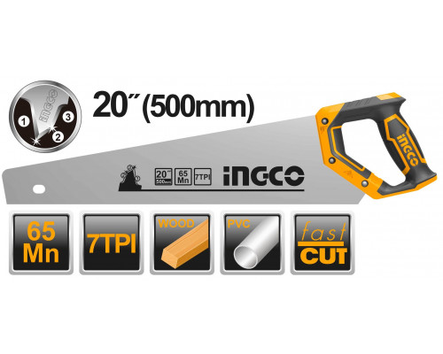 Ножовка по дереву 500 мм INGCO INDUSTRIAL HHAS38500