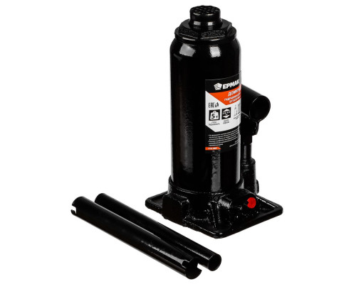 Гидравлический бутылочный домкрат ЕРМАК 5 т, в кейсе, высота подъема 216-413мм 770-084