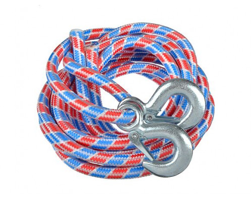 Буксировочный трос NEW GALAXY авиационный капрон 5 т, в пакете с 2 крюками, 5 м 773-023