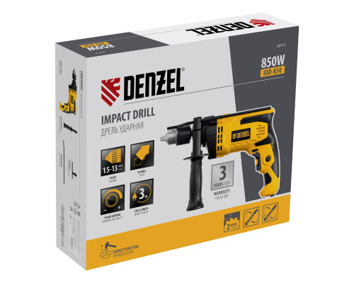 Дрель ударная Denzel IDD-850, 850 Вт 26313