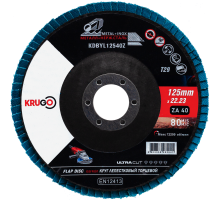 Круг лепестковый торцевой KRUGO 125х22,23 мм P40, циркониевый, тип 2 KDBYL12540Z