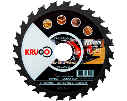 Пильный диск KRUGO 125x1,8/1,2x24Tx22,23 мм, WA125024