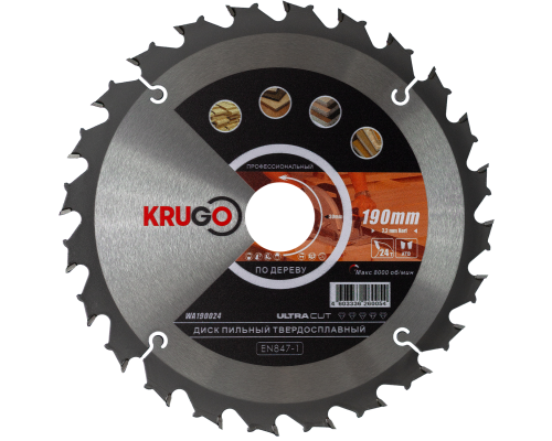 Пильный диск KRUGO 190x2,2/1,4x24Tx30 мм WA190024
