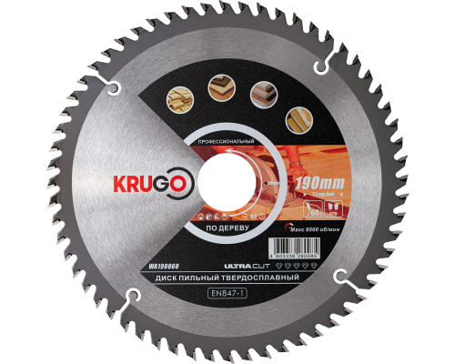 Пильный диск KRUGO 190x2,2/1,4x60Tx30 мм WA190060