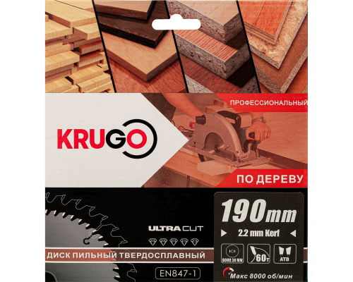 Пильный диск KRUGO 190x2,2/1,4x60Tx30 мм WA190060