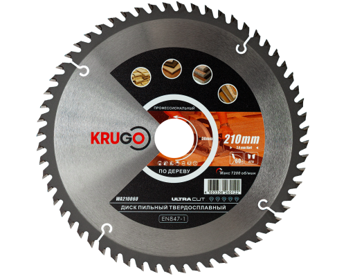 Пильный диск KRUGO 210x2,4/1,6x60Tx30 мм WA210060